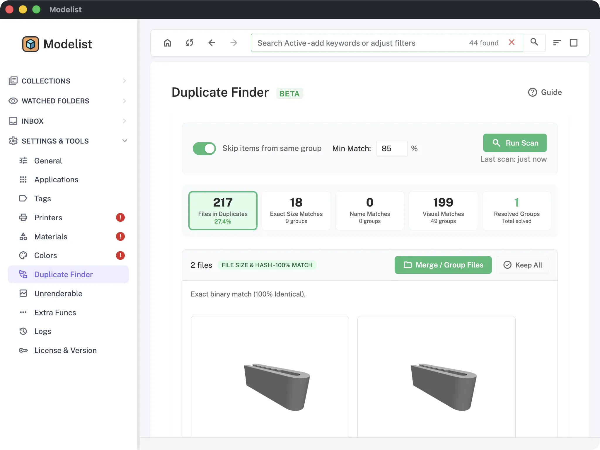 Modelist search view